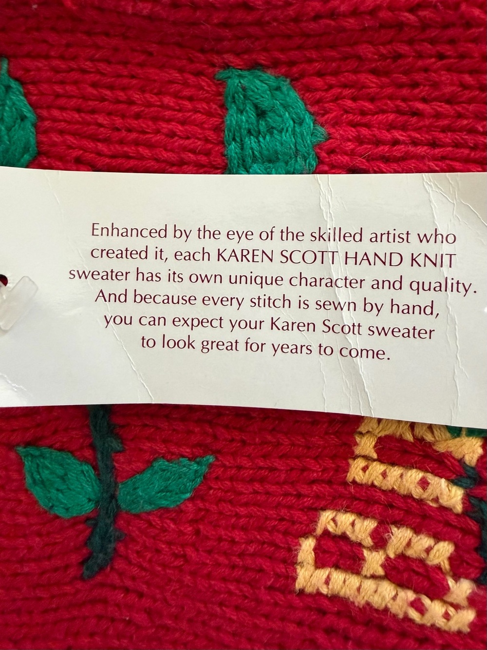 Vtg Karen Scott sweater features a vibrant, Cottagecore hand-knit Baking Theme - Picture 6 of 11